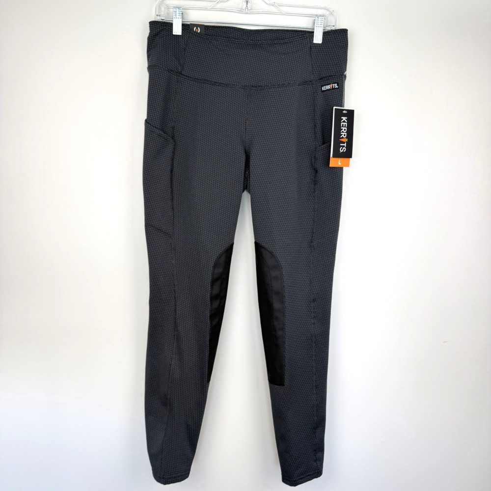 Kerrits Fleece Lite II Knee Patch Tights Size L Gray Houndstooth Equestrian NEW